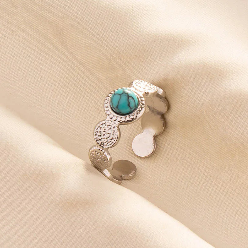 'The Spirit of Serenity' Adjustable Ring / Stainless Steel with Turquoise