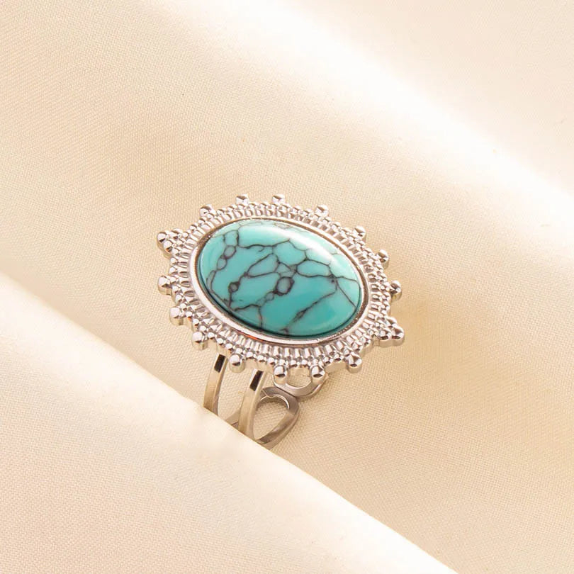 'The Spirit of Serenity' Adjustable Ring / Stainless Steel with Turquoise