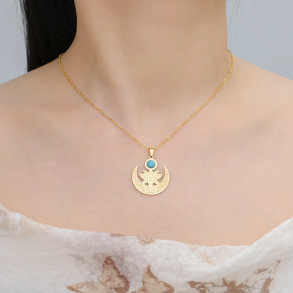 'Lotus Serenity Moon' Pendant / Stainless Steel