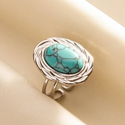 'The Spirit of Serenity' Adjustable Ring / Stainless Steel with Turquoise