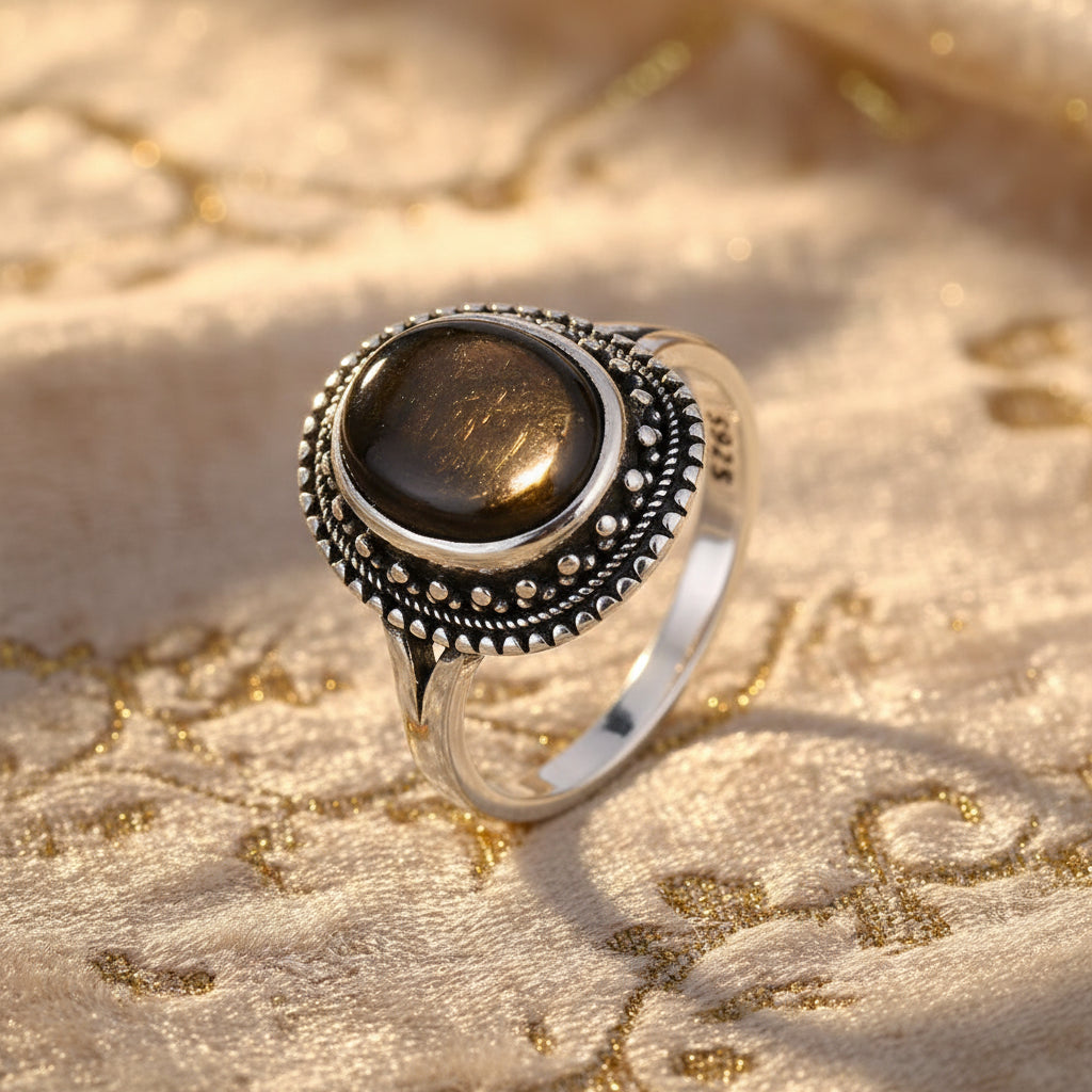 Golden Guardian Ring / Sterling Silver / Golden Obsidian