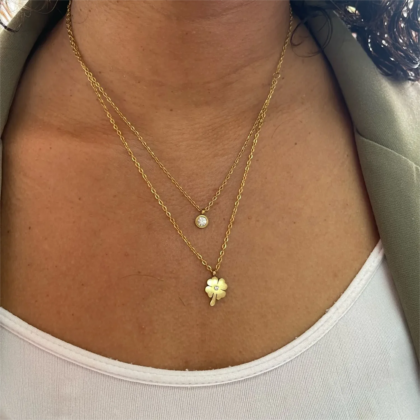 Serendipity Clover Necklace / Stainless Steel Gold Plated / Cubic Zirconia