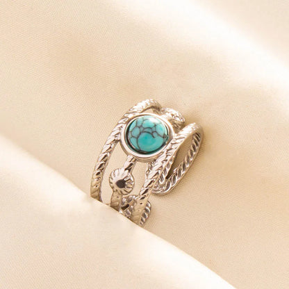 'The Spirit of Serenity' Adjustable Ring / Stainless Steel with Turquoise