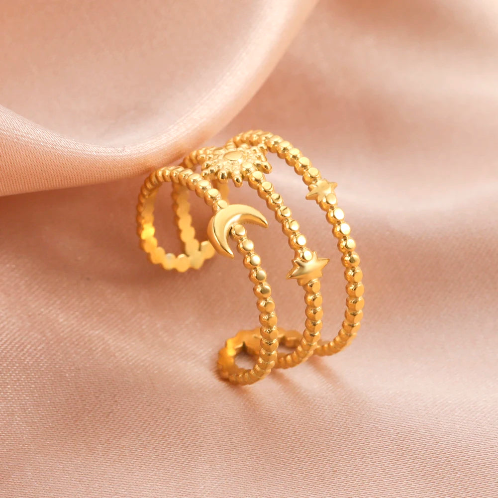 'Celestial Harmony' Adjustable Ring / Stainless Steel