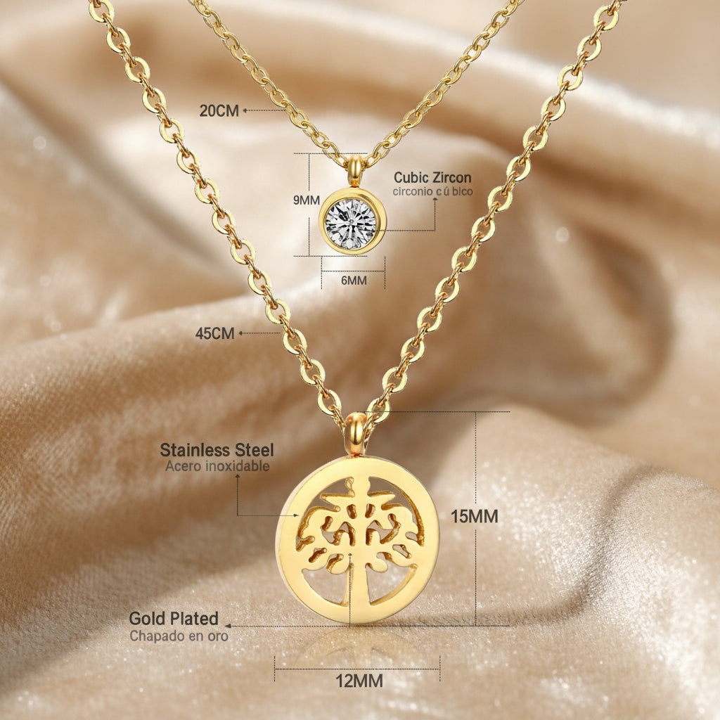 Golden Roots Necklace / Stainless Steel Gold Plated / Cubic Zirconia