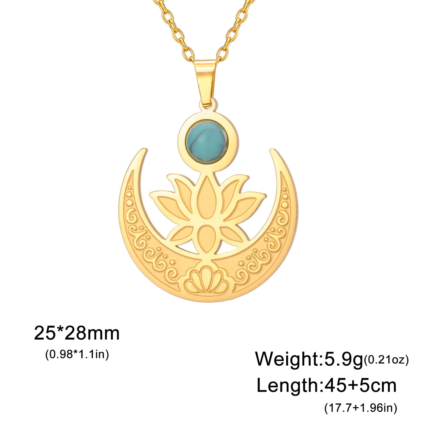 'Lotus Serenity Moon' Pendant / Stainless Steel