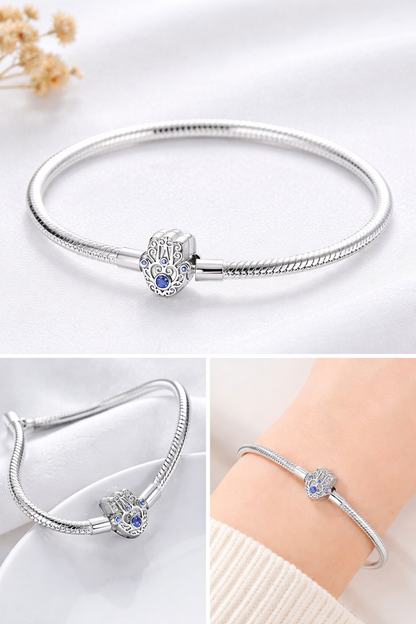 'Eternal Protection' Hamsa Charm Bracelet with Safety Chain / 925 Sterling Silver
