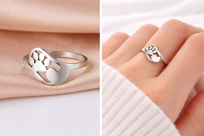 'Forever in my Heart' Paw and Heart Ring / Stainless Steel
