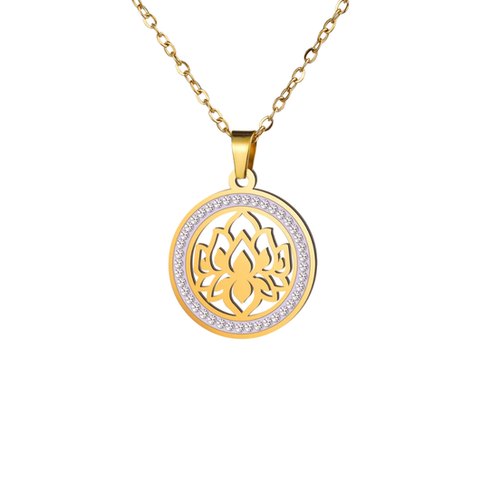 'Lotus Serenity' Lotus Flower Necklace with Cubic Zirconia / Stainless Steel