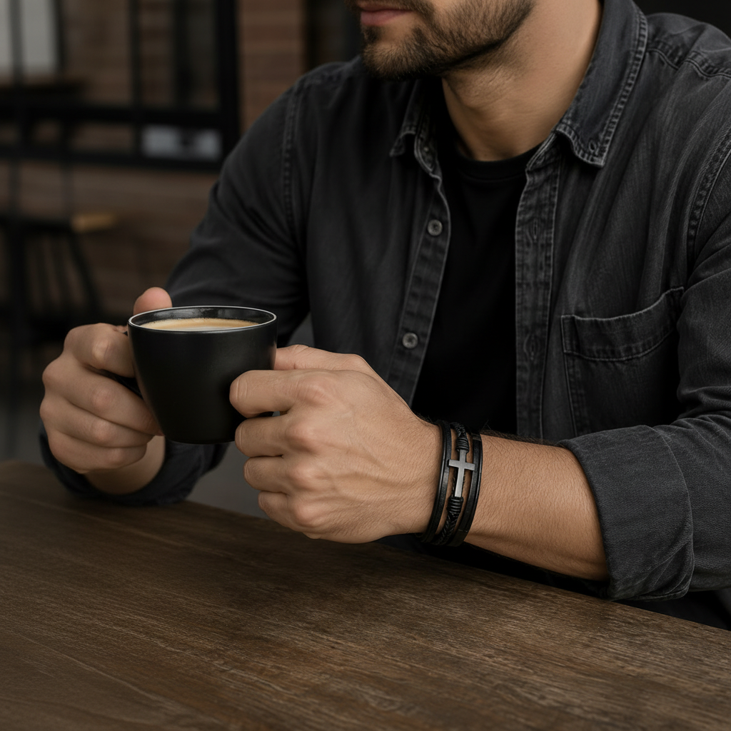Walk with Faith Leather / Stainless Steel Cross Bracelet
