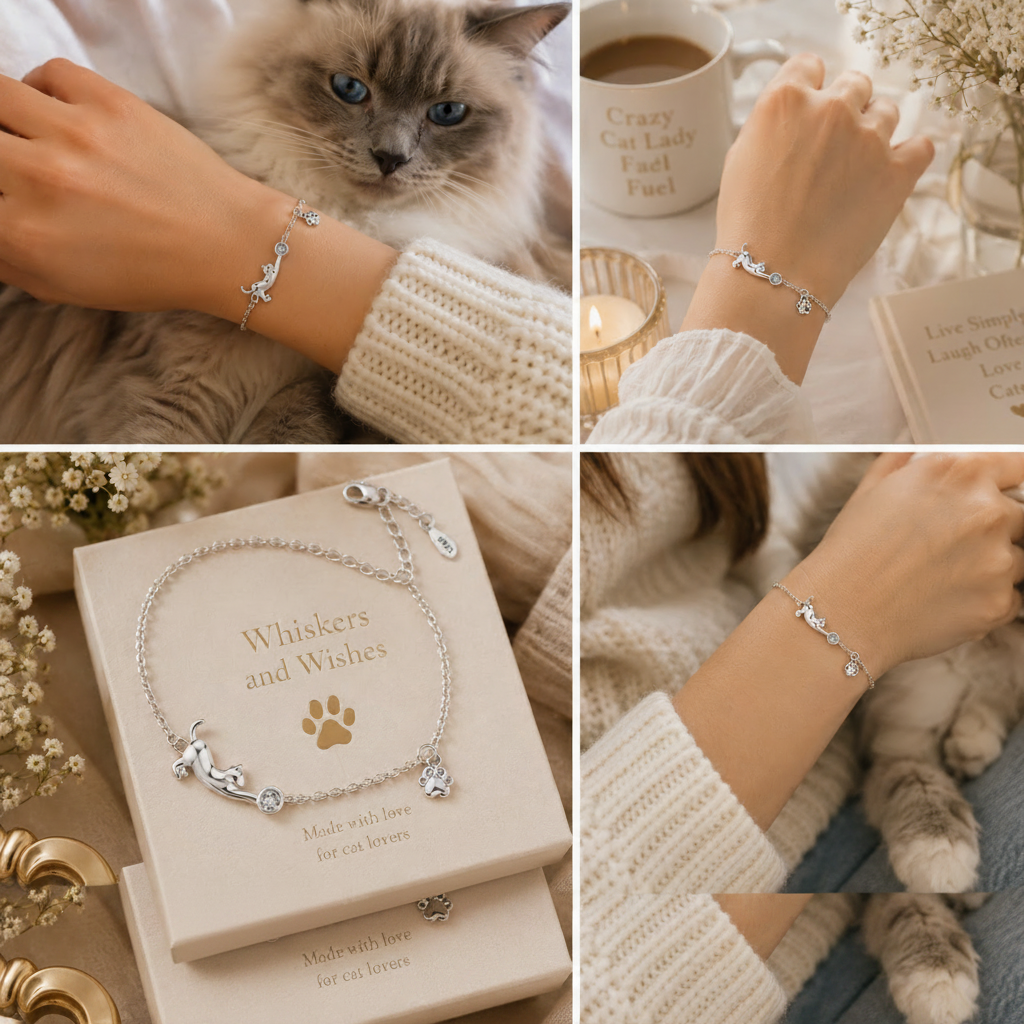'Whiskers and Wishes' Bracelet / Sterling Silver / Cubic Zirconia