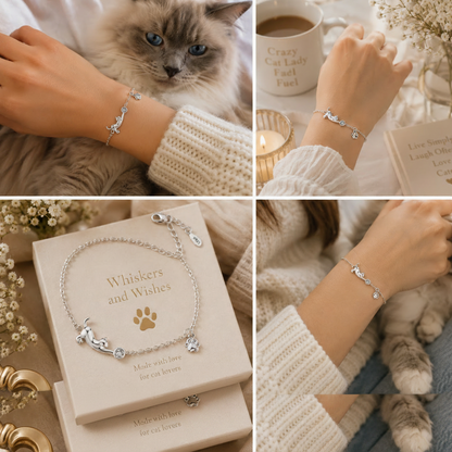 'Whiskers and Wishes' Bracelet / Sterling Silver / Cubic Zirconia